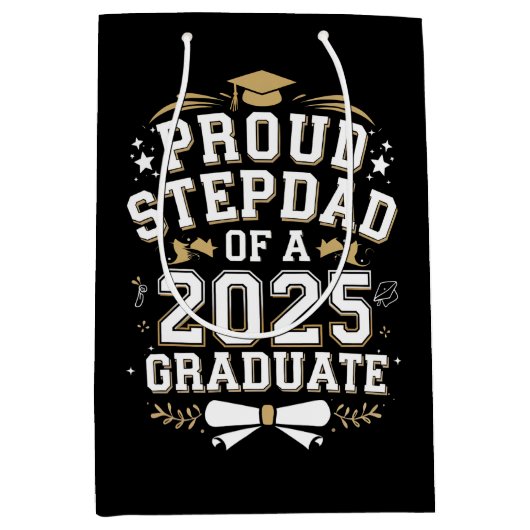 2025年誇りを持った卒卒業のステップパパ ミディアムペーパーバッグ (正面)