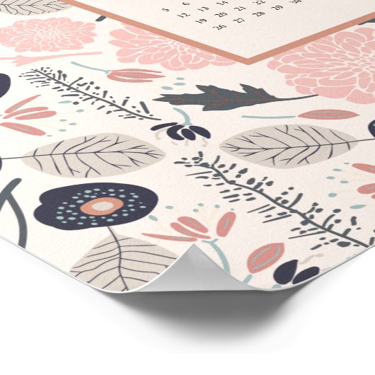 2025年通年カレンダピンクグレー植物学 ポスター (角)