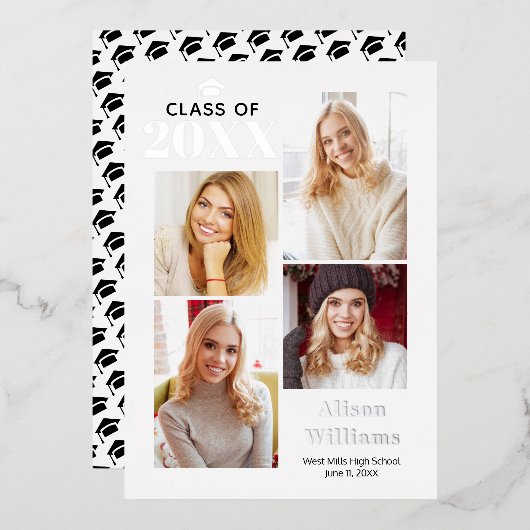 2025年銀箔クラス卒業4枚 箔招待状 (正面/裏面)