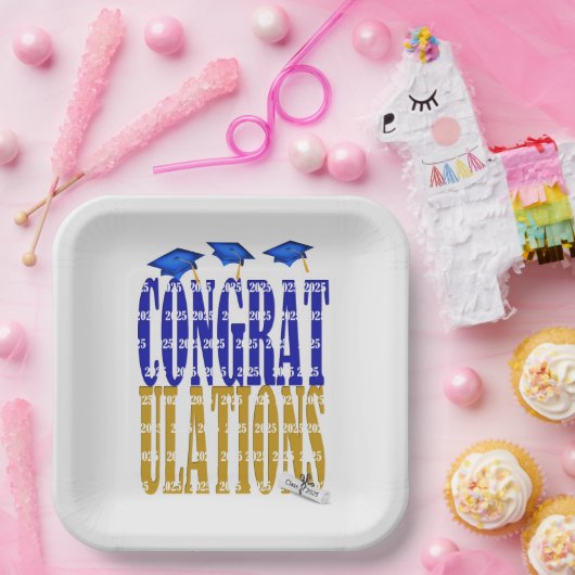 2025年青学卒卒業、金ゴールド学卒卒業 ペーパープレート (パーティー)