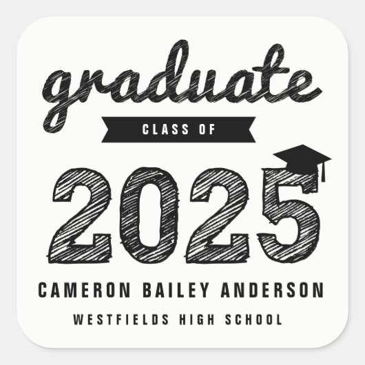 2025年黒はっきりしたスケッチ卒業モダン卒業 スクエアシール (正面)