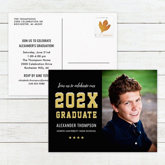 2025年黒人卒業金ゴールドパーティー写真 インビテーションポストカード