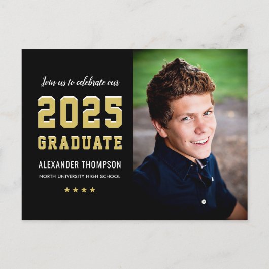 2025年黒人卒業金ゴールドパーティー写真 インビテーションポストカード (正面)