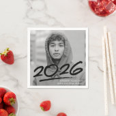 2025年黒写真モダン卒業ナプキンスを破線 スタンダードカクテルナプキン (インサイチュ)