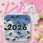 2025年黒卒業ハット・イン・スカイ ペーパープレート (パーティー)