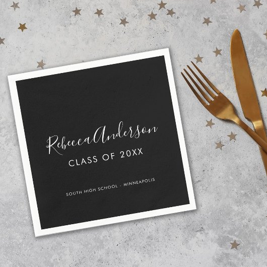 2025年黒卒業パーティーの書道クラス スタンダードカクテルナプキン