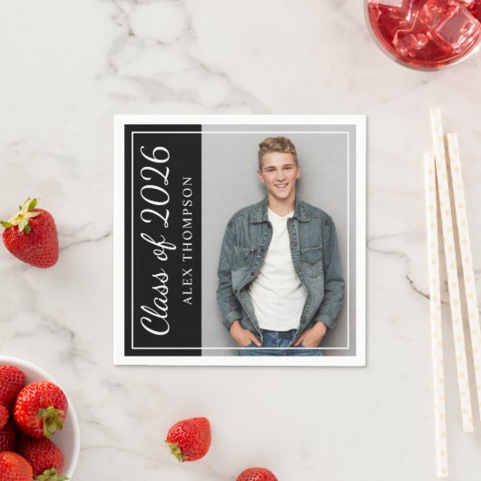 2025年黒卒業パーティー写真のクラス スタンダードカクテルナプキン (インサイチュ)