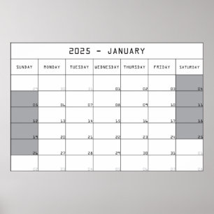 2025年1月プランナー カレンダー 大きなメモ欄付き ポスター