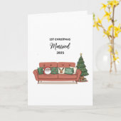 2025年1月結婚した1日 | かわいい居心地の良いソファ カード (黄色い花)