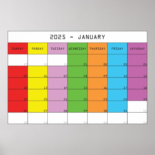 2025年1月 カラー日カレンダープランナー ポスター (正面)