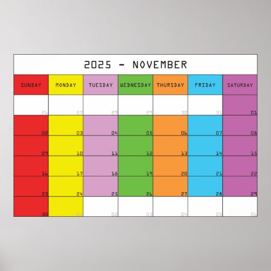 2025年11月 カラー日カレンダー計画帳 ポスター (正面)