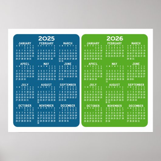 2025年2026年カレンダー - シンプル ミニマル 2年間 ポスター (正面)