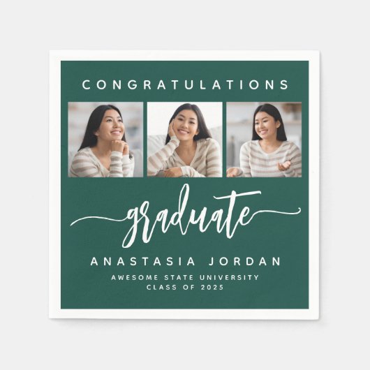 2025年3フォトグリーンおめでとう院生 スタンダードカクテルナプキン (正面)