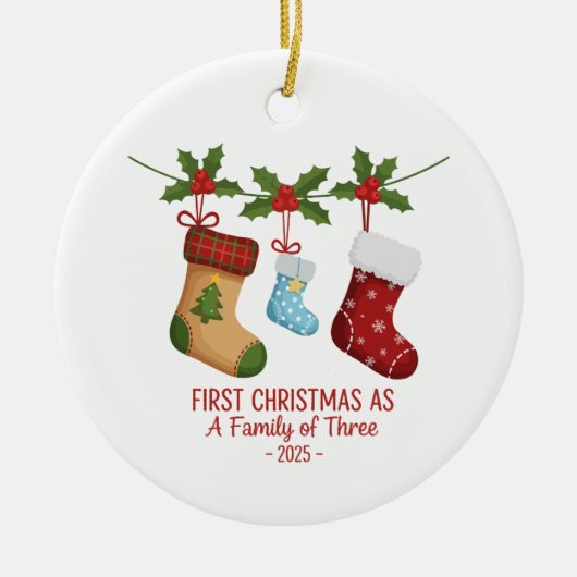 2025年3月の初めてのクリスマス | かわいい セラミックオーナメント (正面)