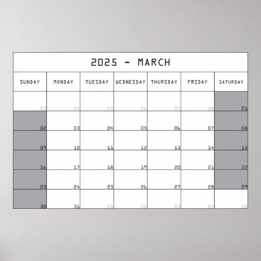 2025年3月プランナー カレンダー 大きなメモ欄付き ポスター (正面)