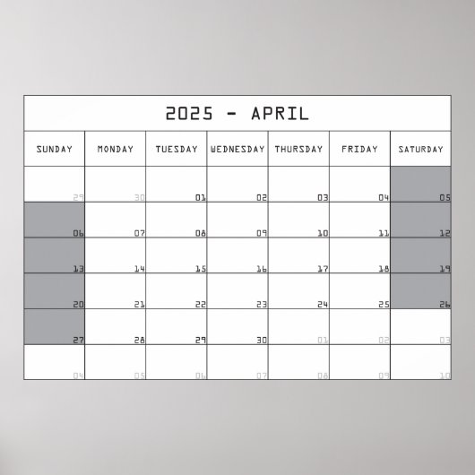 2025年4月プランナー カレンダー 余白が多い ポスター (正面)