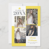 2025年4枚の写真のクラス灰色の黄色の卒業 案内状 (正面)