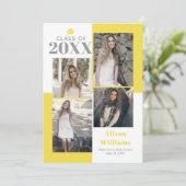 2025年4枚の写真のクラス灰色の黄色の卒業 案内状 (スタンド正面)