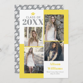 2025年4枚の写真のクラス灰色の黄色の卒業 案内状