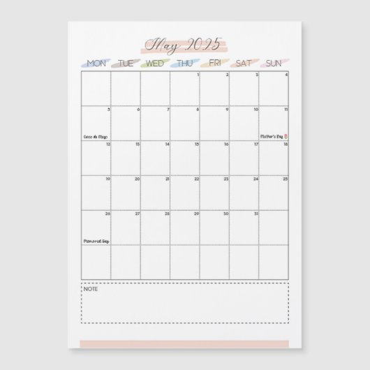 2025年5月磁気カレンダー (正面)