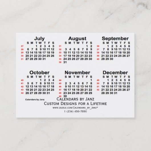 2025年52週間カレンダー(Janz名刺) 名刺 (裏面)