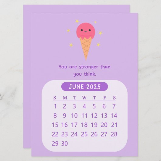 2025年6月の月次かわいいカレンやる気を起こさせるダー 招待状 (正面/裏面)