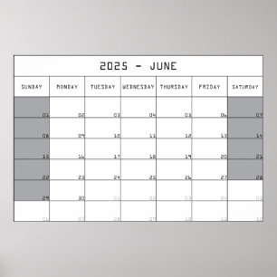 2025年6月プランナーカレンダー 大きなメモ欄あり ポスター