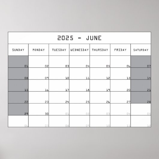 2025年6月プランナーカレンダー 大きなメモ欄あり ポスター (正面)