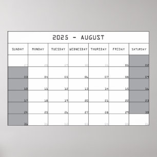 2025年8月プランナーカレンダー大きなスペース ポスター