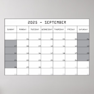 2025年9月プランナー カレンダー 余白が多い ポスター