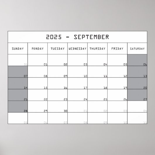 2025年9月プランナー カレンダー 余白が多い ポスター (正面)