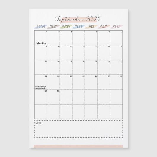 2025年9月磁気カレンダー (正面)