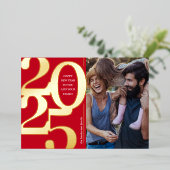 2025年 お正月 フォト 赤 ゴールド 箔シーズンカード (立ち正面)