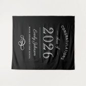 2025年 エレガントなブラックとホワイトのカスタム 卒業 タペストリー (正面(横))