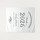 2025年 エレガント ブラック＆ホワイト オーダーメイド 卒業おめでとう タペストリー (正面(横))