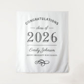 2025年 エレガント ブラック＆ホワイト オーダーメイド 卒業おめでとう タペストリー (正面)