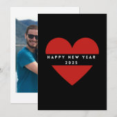 2025年 ハッピーニューイヤー 赤いハートのホリデーカード シーズンカード (正面/裏面)