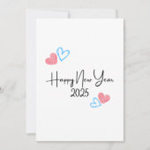 2025年 ハッピーニューイヤー 赤と青のハートのホリデーカード シーズンカード (正面)