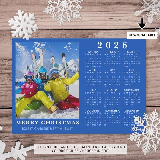 2025年 メリークリスマス フォト 2026 カレンダー 青 シーズンカード