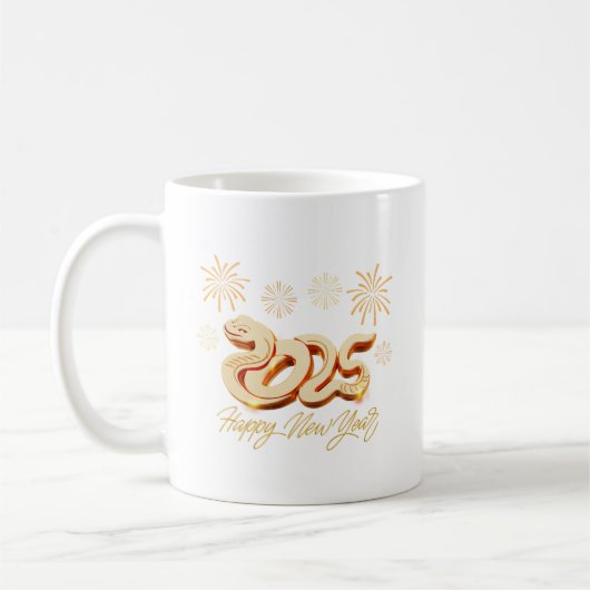 2025年　巳年（へび年）新年あけましておめでとう コーヒーマグカップ (左)