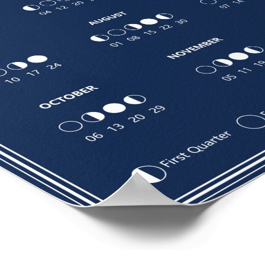 2025年 月相 ルナサイクル ダークブルー カレンダー ポスター (角)