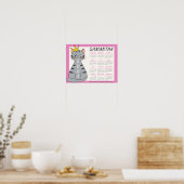 2025年 月間カレンダー かわいいピンク ネーム プレイフル キャット ポスター (キッチン)