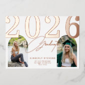 2025年 現代的なエレガントな卒業写真 卒業式 箔招待状 (正面)