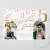 2025年 現代的なエレガントな卒業写真 卒業式 箔招待状 (正面)