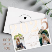 2025年 現代的なエレガントな卒業写真 卒業式 箔招待状