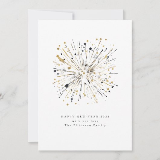 2025年 謹賀新年 花火 ゴールド ブラック シーズンカード (正面)