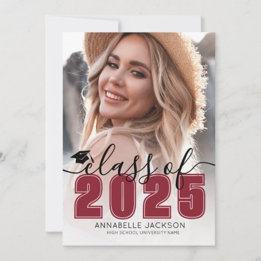 2025年 赤い卒業写真 卒業式 招待状 (正面)