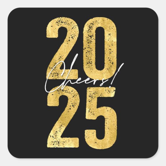 2025年 金のタイポグラフィ モダンな新年のお祝い スクエアシール (正面)