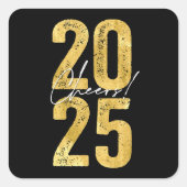 2025年 金のタイポグラフィ モダンな新年をお祝いしよう スクエアシール (正面)