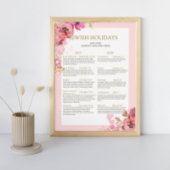 2025年 2026年 ユダヤ教 祭日 カレンダー ピンク 花 ポスター